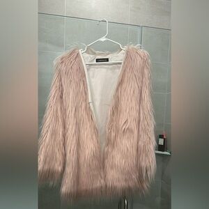 Lush Shaggy Faux Fur Coat in Blush